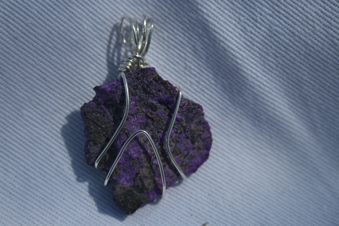 Austin wrapped Beautiful  Rough Sugilite Gemstone Sterling Silver wrapped Pendant  dreams Dreams, spiritual protection and purification, becoming a 'beacon of Light'  4907